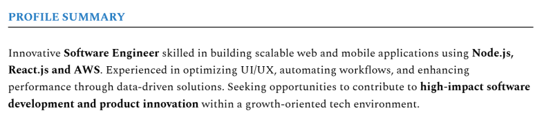 resume guide-Scoop labs- Profile summery Example