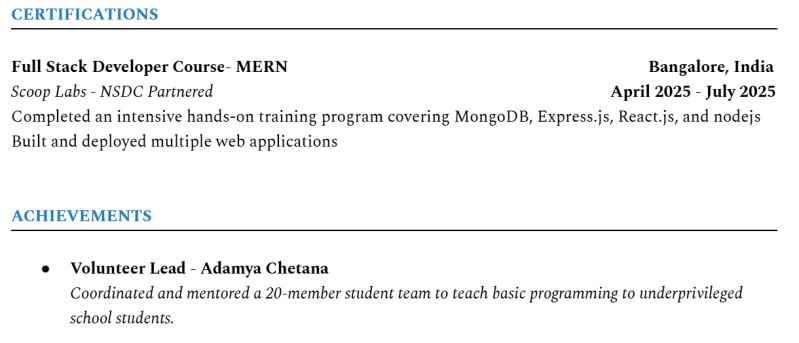 resume guide-Scoop labs-Certification and achievements section Example