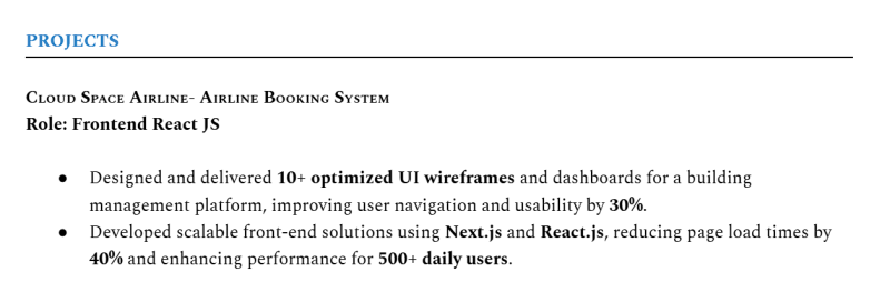Experience resume guide-Scoop labs-Projection section Example