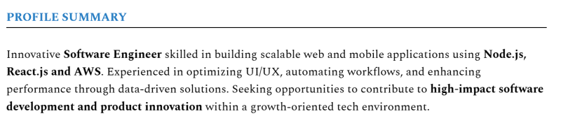 Experience resume guide-Scoop labs-Profile summary section Example