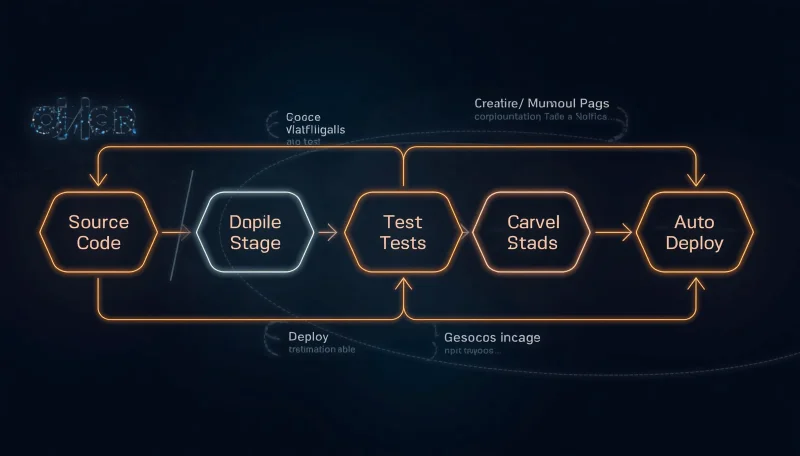 CI/CD pipeline workflow diagram explaining code commit build test deploy monitor stages